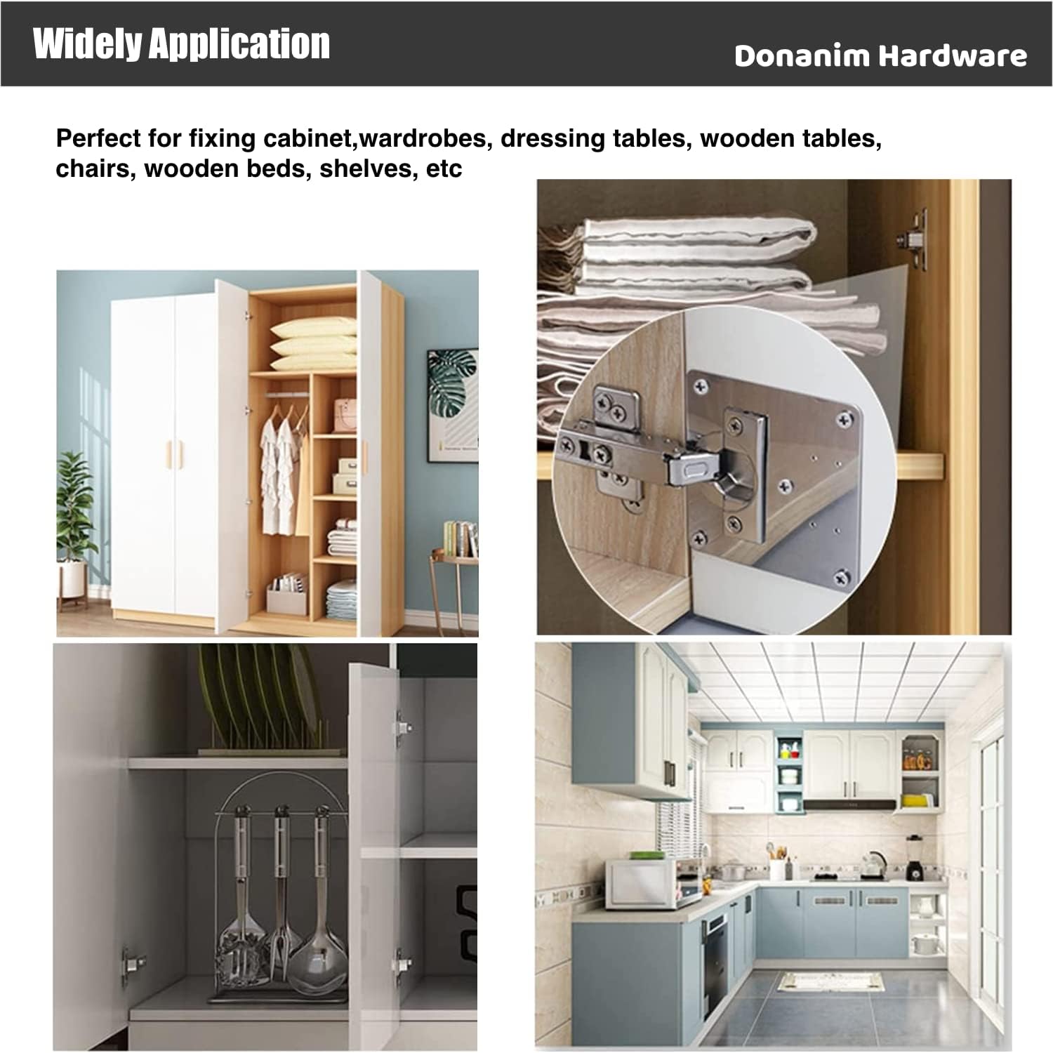 Stainless Steel Cabinet Hinge Repair Plate Bracket Set for Kitchen Cabinet Door Furniture - 2PCS