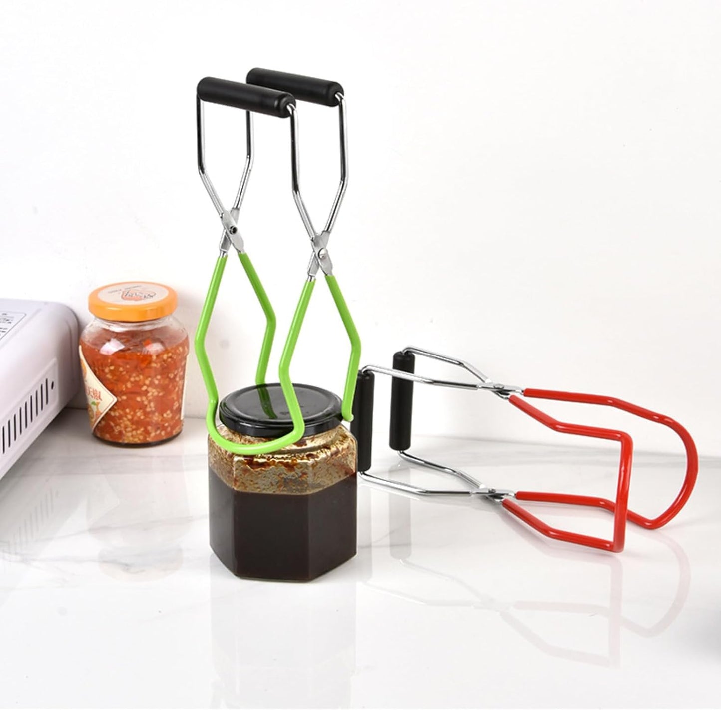Stainless Steel Canning Jar Lifter Tongs with Grip Handle for Regular Mouth Glass Jars - Green