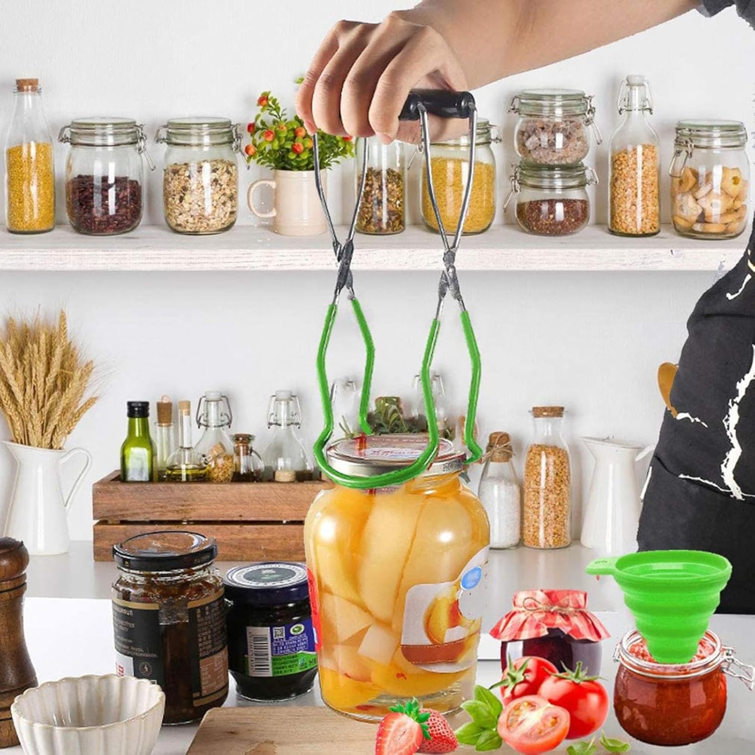 Stainless Steel Canning Jar Lifter Tongs with Grip Handle for Regular Mouth Glass Jars - Green