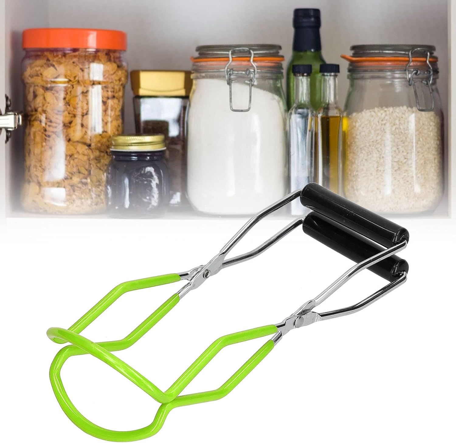 Stainless Steel Canning Jar Lifter Tongs with Grip Handle for Regular Mouth Glass Jars - Green