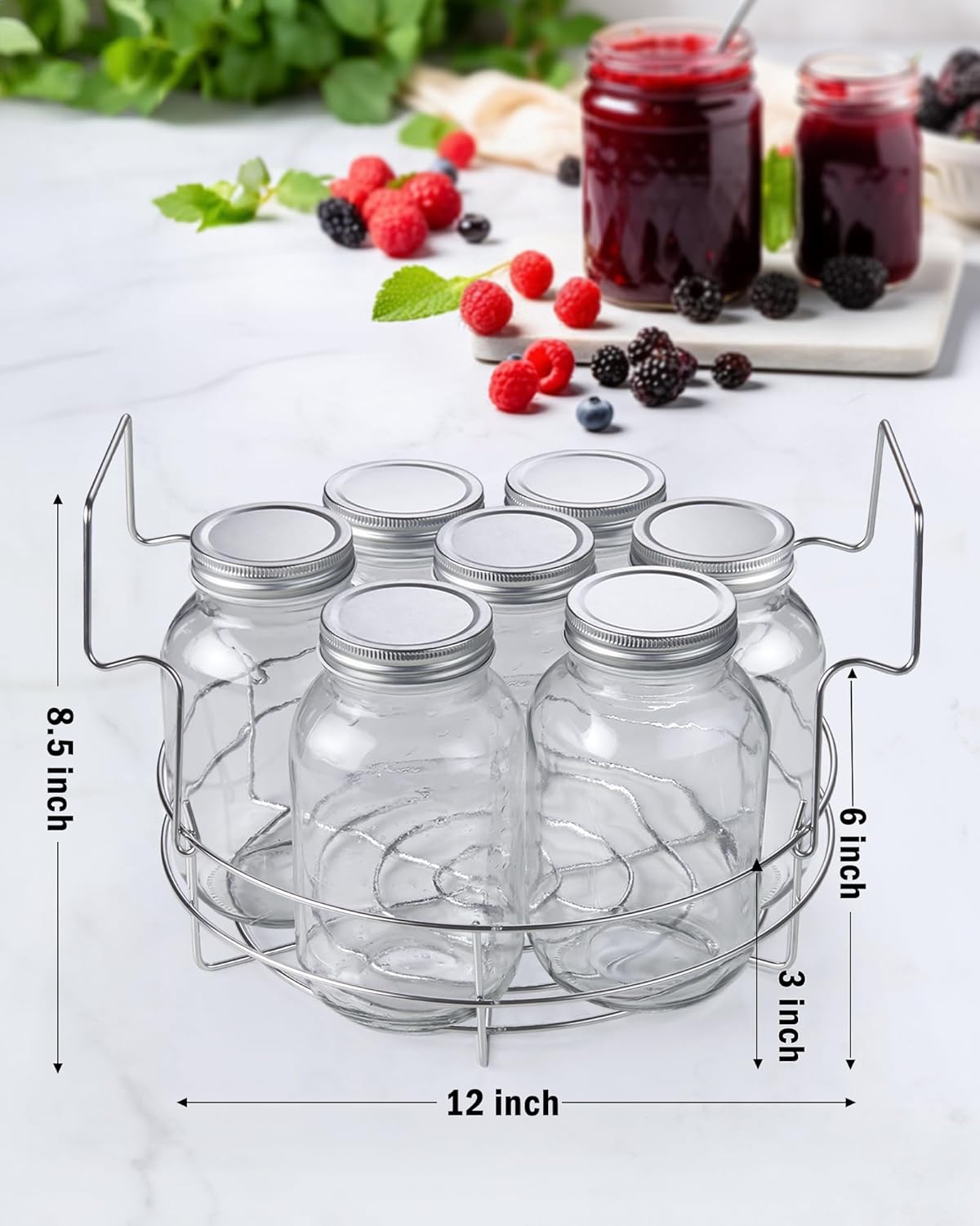 Stainless Steel Canning Rack Set for Regular and Wide Mouth Mason Jars - Holds 8 Pint or 7 Quart Jars - 12-inch, 2 Pack
