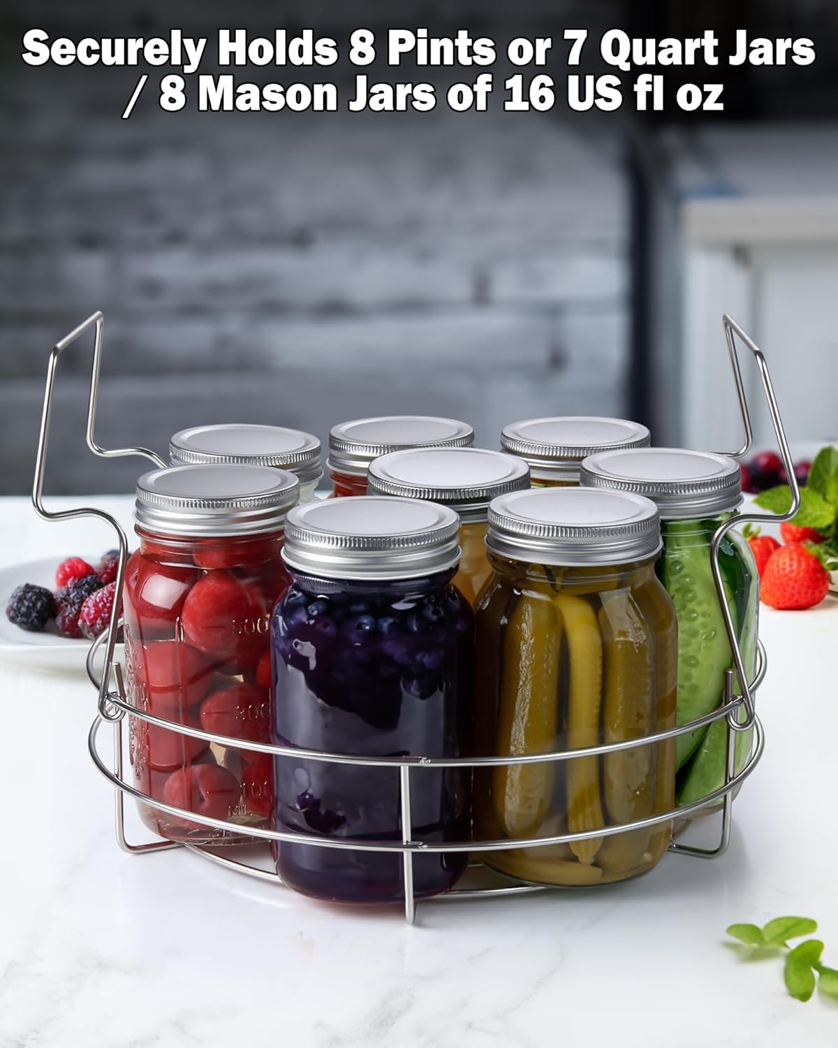 Stainless Steel Canning Rack Set for Regular and Wide Mouth Mason Jars - Holds 8 Pint or 7 Quart Jars - 12-inch, 2 Pack