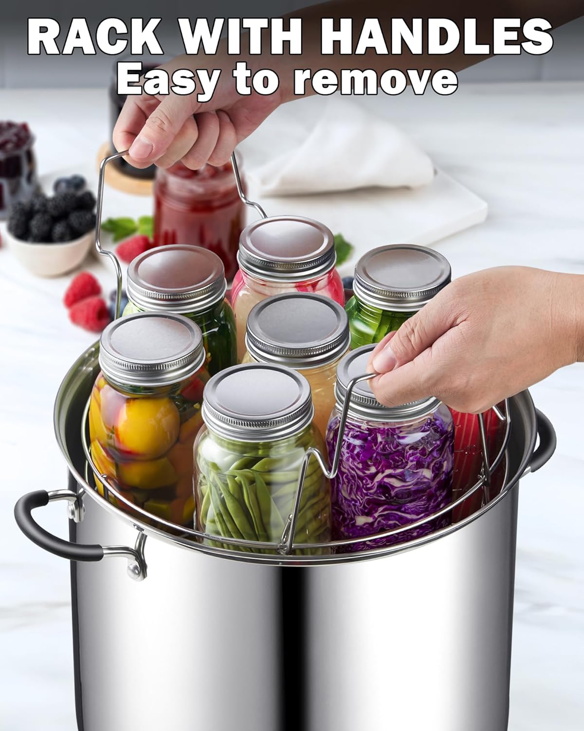 Stainless Steel Canning Rack Set for Regular and Wide Mouth Mason Jars - Holds 8 Pint or 7 Quart Jars - 12-inch, 2 Pack