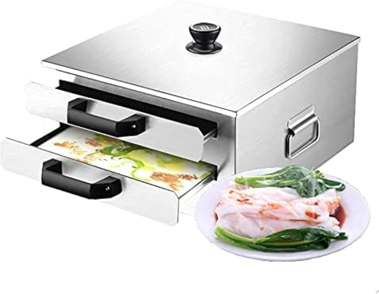 Stainless Steel Changfen Steamer with 3 Trays - Ideal for Cooking Rice Noodle Rolls and Cantonese Cuisine