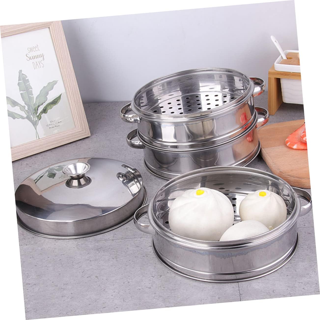 Stainless Steel Chinese Steamer Basket with Handle for Home Kitchen Steaming - Dim Sum Steamer for Food Supply