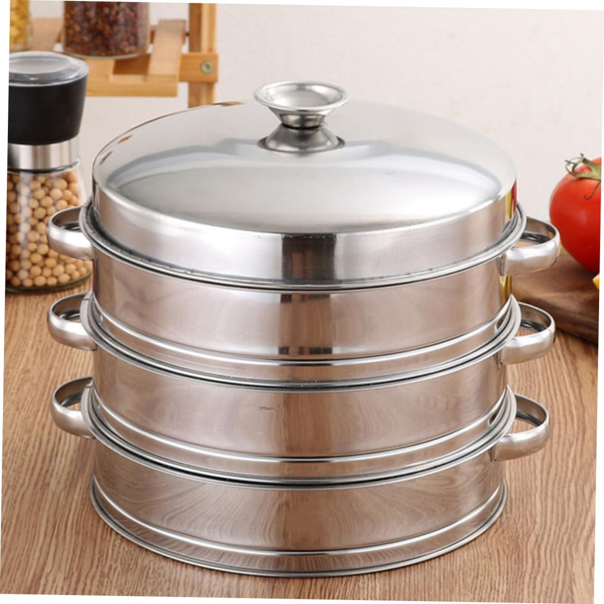 Stainless Steel Chinese Steamer Basket with Handle for Home Kitchen Steaming - Dim Sum Steamer for Food Supply