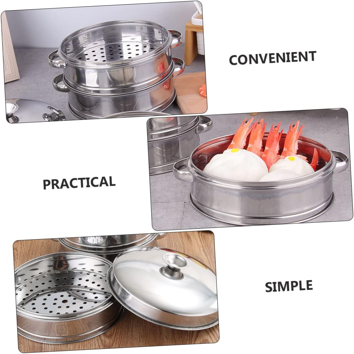 Stainless Steel Chinese Steamer Basket with Handle for Home Kitchen Steaming - Dim Sum Steamer for Food Supply