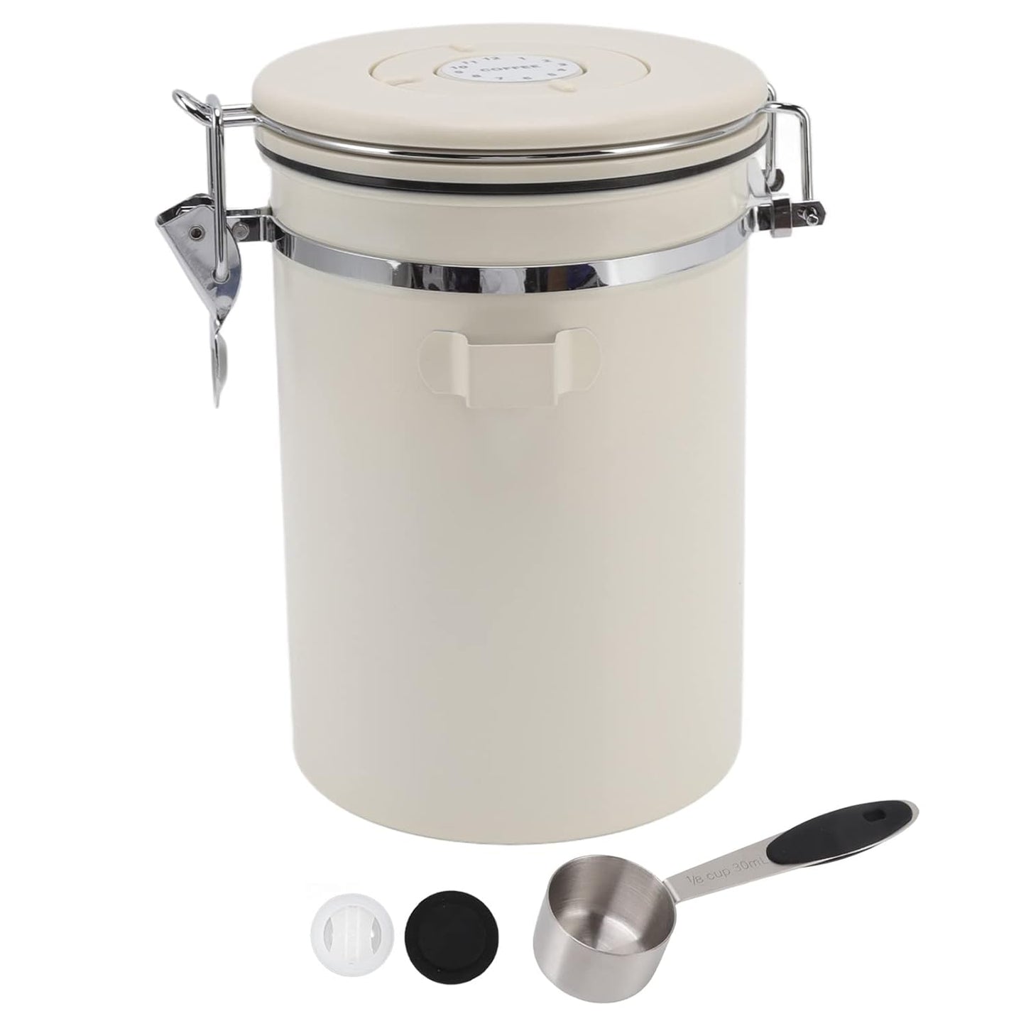 Stainless Steel Coffee Canister with Airtight Lid for Coffee Bean Storage - Creamy White 1.8L