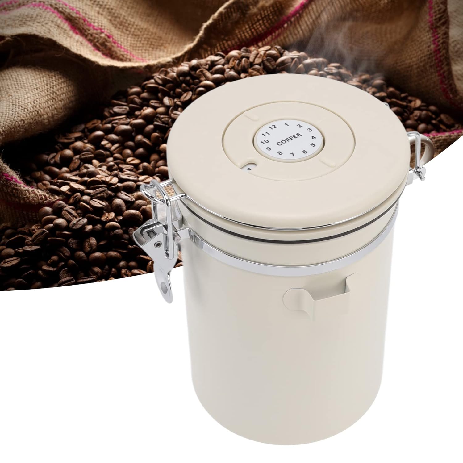 Stainless Steel Coffee Canister with Airtight Lid for Coffee Bean Storage - Creamy White 1.8L