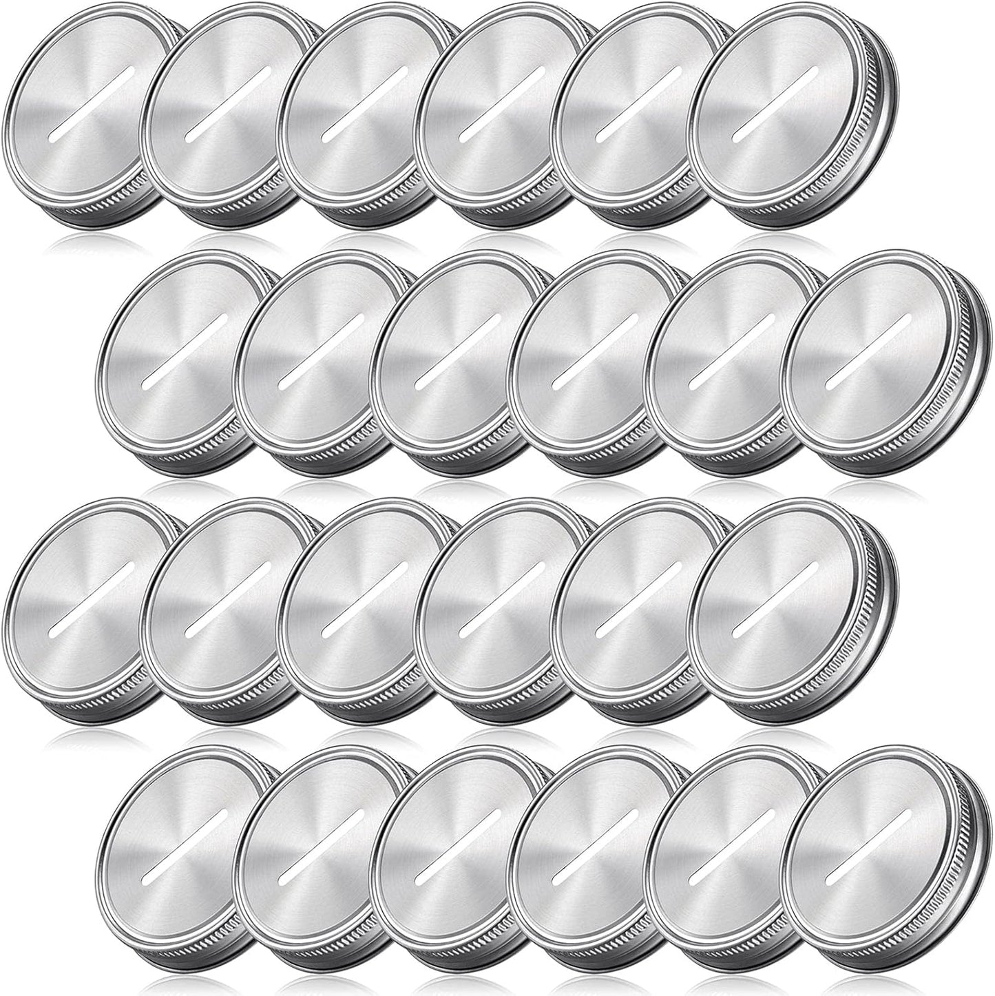 Stainless Steel Coin Slot Lid for Mason Jars - 24 Pack, Regular Mouth Ball Canning Jar Money Saving Metal Lid - Geiserailie