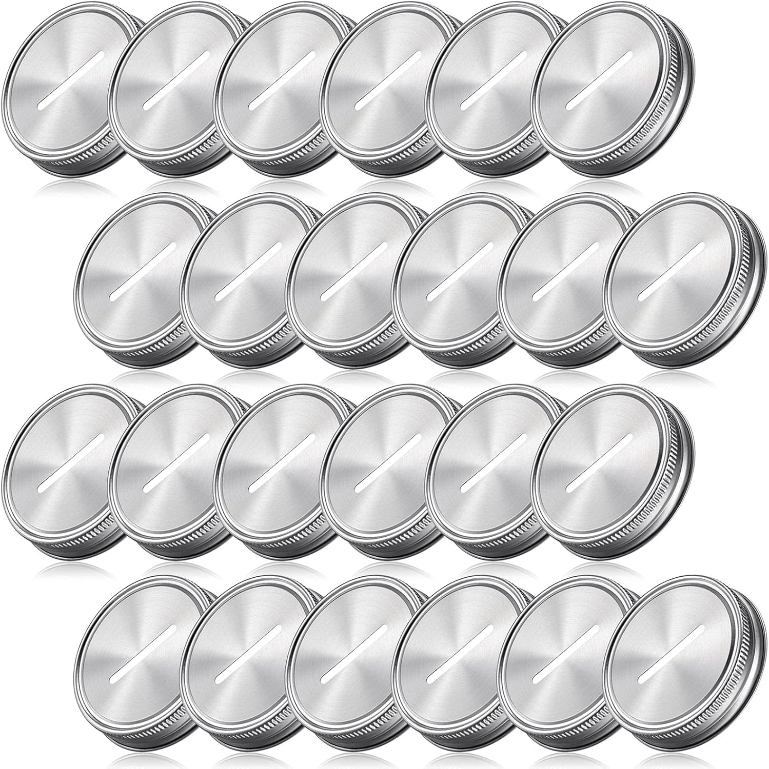 Stainless Steel Coin Slot Lid for Mason Jars - 24 Pack, Regular Mouth Ball Canning Jar Money Saving Metal Lid - Geiserailie