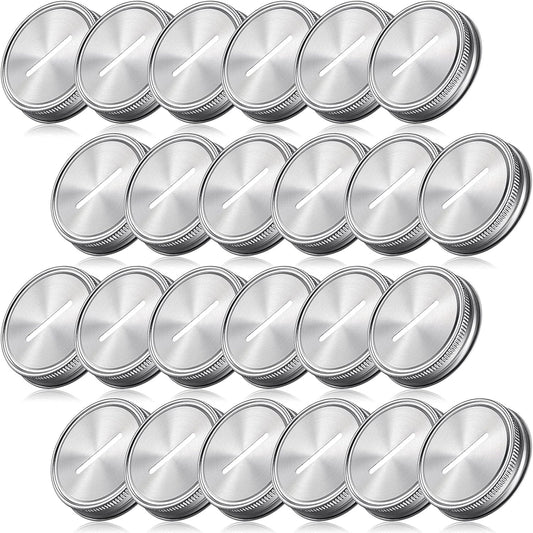 Stainless Steel Coin Slot Lid for Mason Jars - 24 Pack, Regular Mouth Ball Canning Jar Money Saving Metal Lid - Geiserailie
