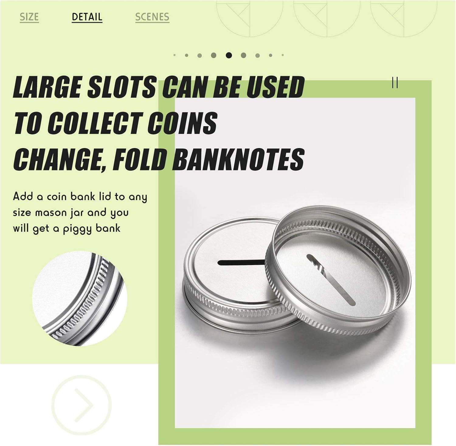 Stainless Steel Coin Slot Lid for Mason Jars - 24 Pack, Regular Mouth Ball Canning Jar Money Saving Metal Lid - Geiserailie