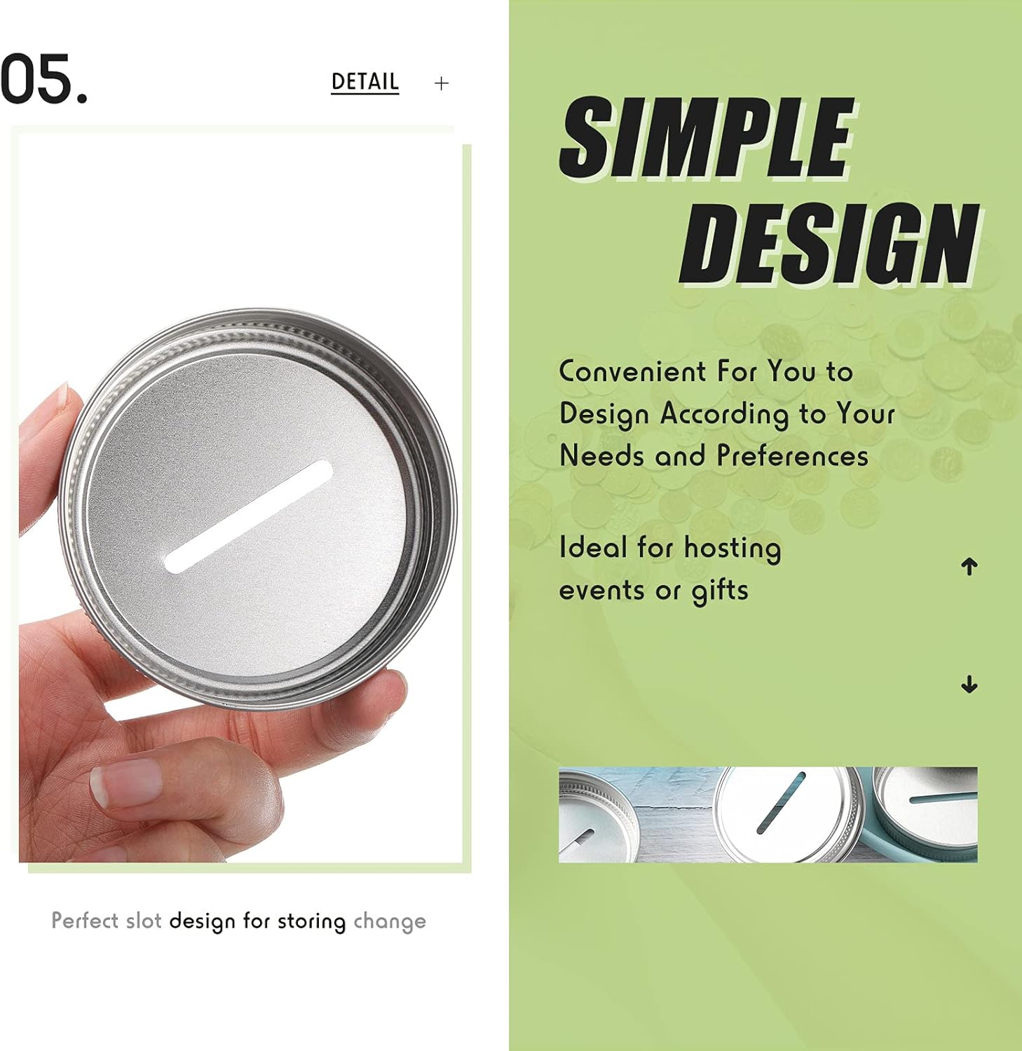 Stainless Steel Coin Slot Lid for Mason Jars - 24 Pack, Regular Mouth Ball Canning Jar Money Saving Metal Lid - Geiserailie