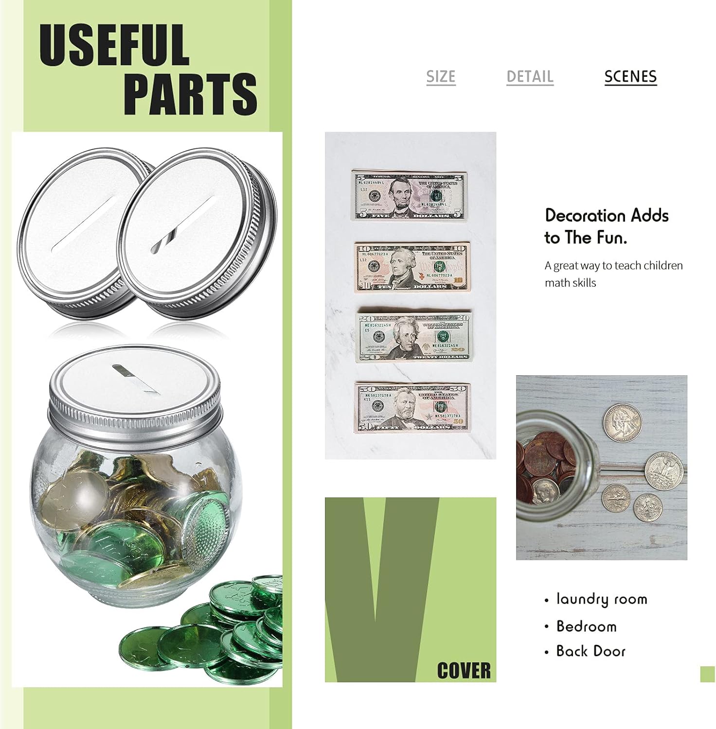 Stainless Steel Coin Slot Lid for Mason Jars - 24 Pack, Regular Mouth Ball Canning Jar Money Saving Metal Lid - Geiserailie