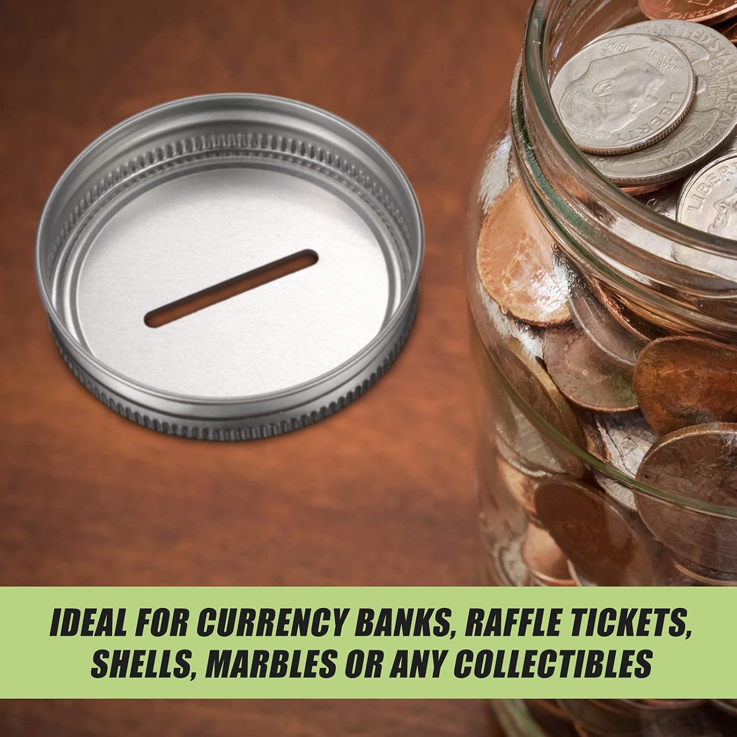 Stainless Steel Coin Slot Lid for Mason Jars - 24 Pack, Regular Mouth Ball Canning Jar Money Saving Metal Lid - Geiserailie