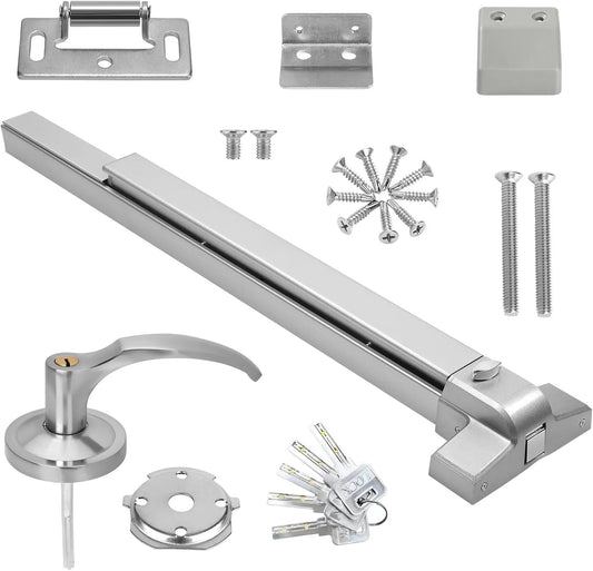 Stainless Steel Commercial Door Push Bar Panic Exit Device with Exterior Lever - 80cm/31.5", Emergency Exit Hardware for 31"-47" Doors