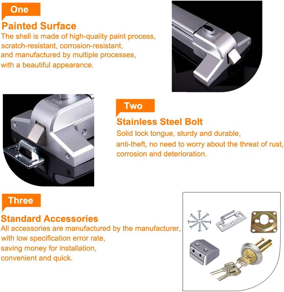 Stainless Steel Commercial Door Push Bar with Exterior Lever - Emergency Panic Exit Device for Metal & Wood Doors