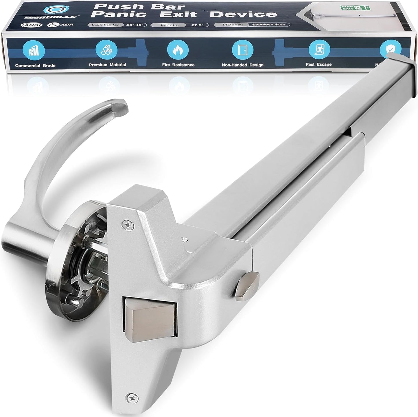 Stainless Steel Commercial Panic Exit Device with Lever, 27.5" Push Bar for Emergency Exit Doors