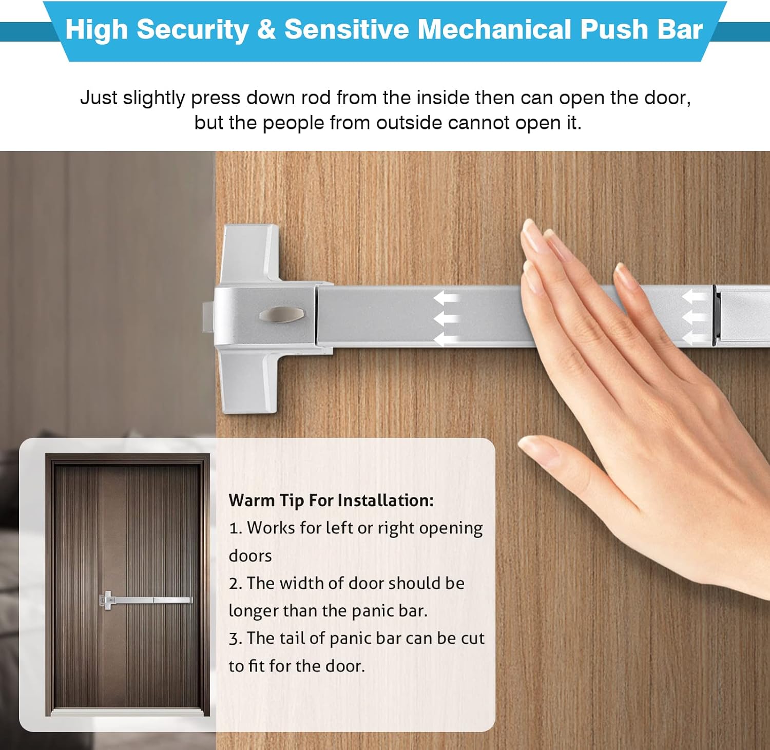 Stainless Steel Commercial Panic Exit Device with Lever, 27.5" Push Bar for Emergency Exit Doors
