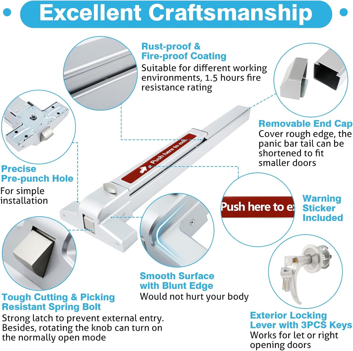 Stainless Steel Commercial Panic Exit Device with Lever, 27.5" Push Bar for Emergency Exit Doors