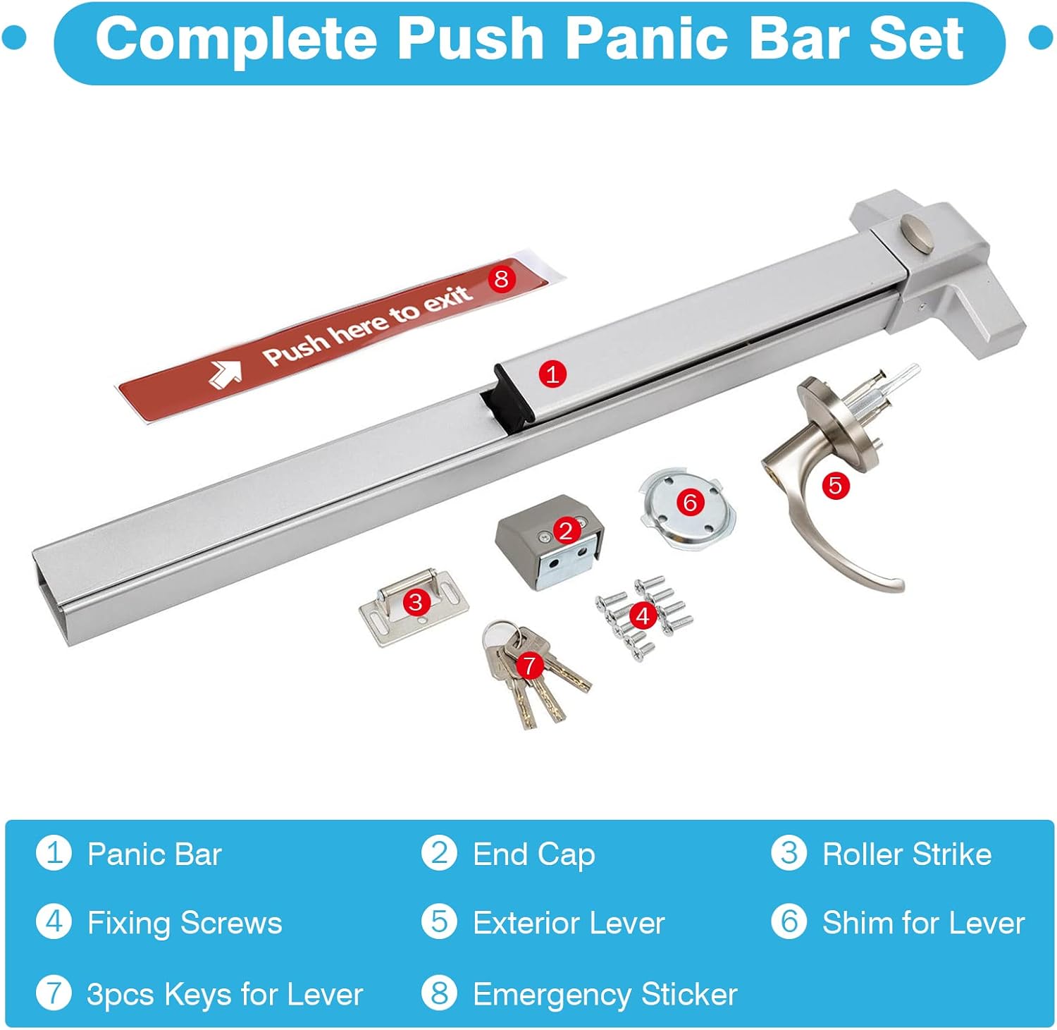 Stainless Steel Commercial Panic Exit Device with Lever, 27.5" Push Bar for Emergency Exit Doors