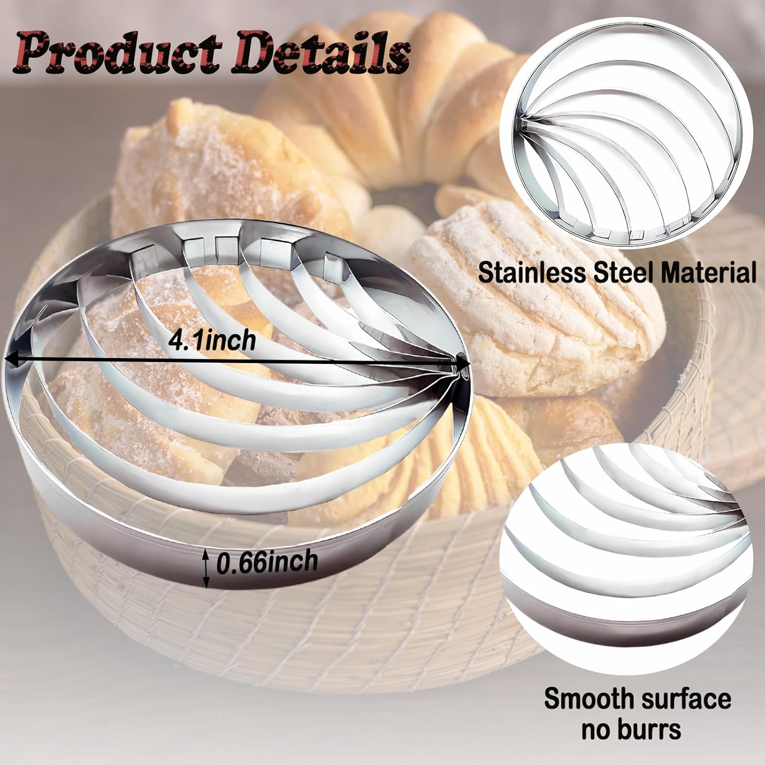 Stainless Steel Concha Cutter 4.1 Inch - Mexican Bread Mold for Baking Biscuits - Cookie Cutter Stamp
