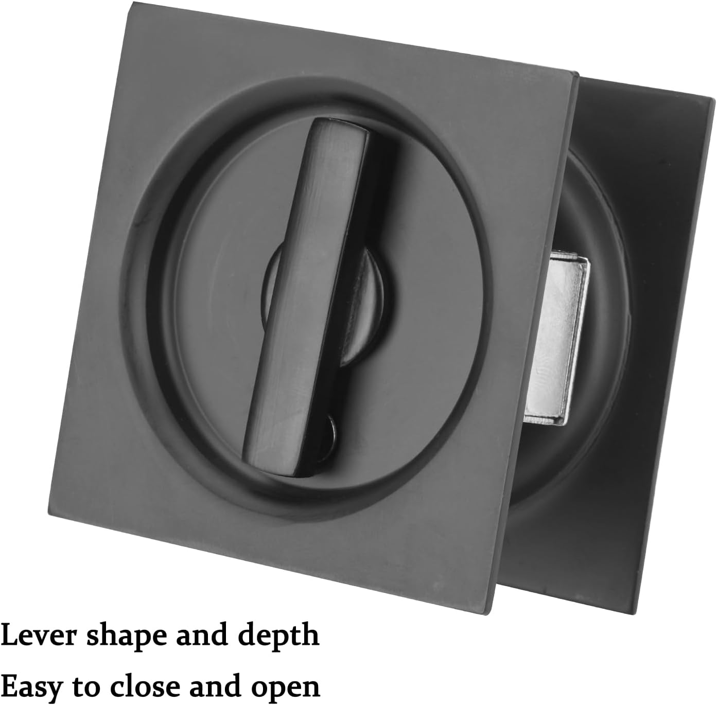 Stainless Steel Contemporary Pocket Door Knob with Privacy Lock, Flush Handles, 2-3/8" Backset - Matte Black Square Sliding Barn Hardware for Privacy (Bed/Bath) Latch