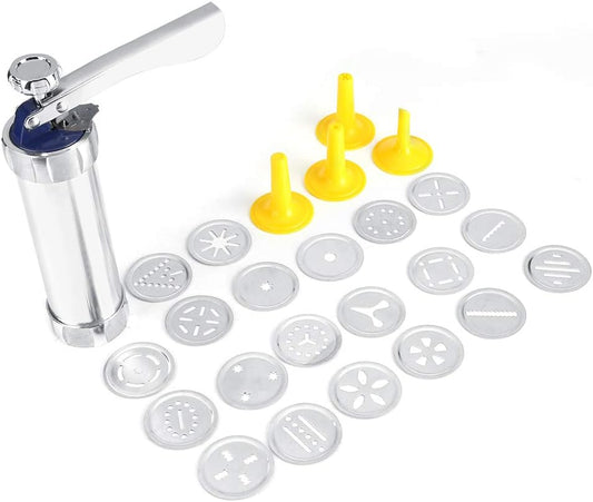 Stainless Steel Cookie Press Gun Kit with 20 Baking Discs for Christmas, Parties, Birthdays, and Anniversaries