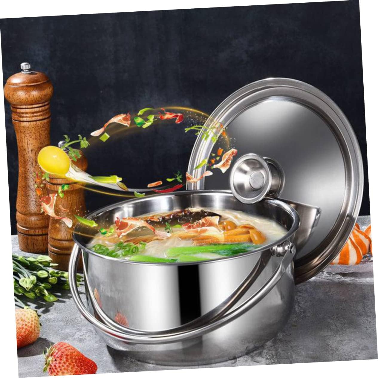 Stainless Steel Cooking Pot with Ceramic Saucepan and Lid - Non-Stick Stockpot for Home Cooking