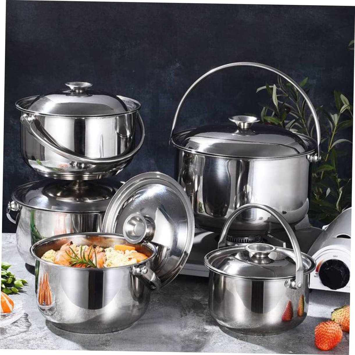 Stainless Steel Cooking Pot with Ceramic Saucepan and Lid - Non-Stick Stockpot for Home Cooking
