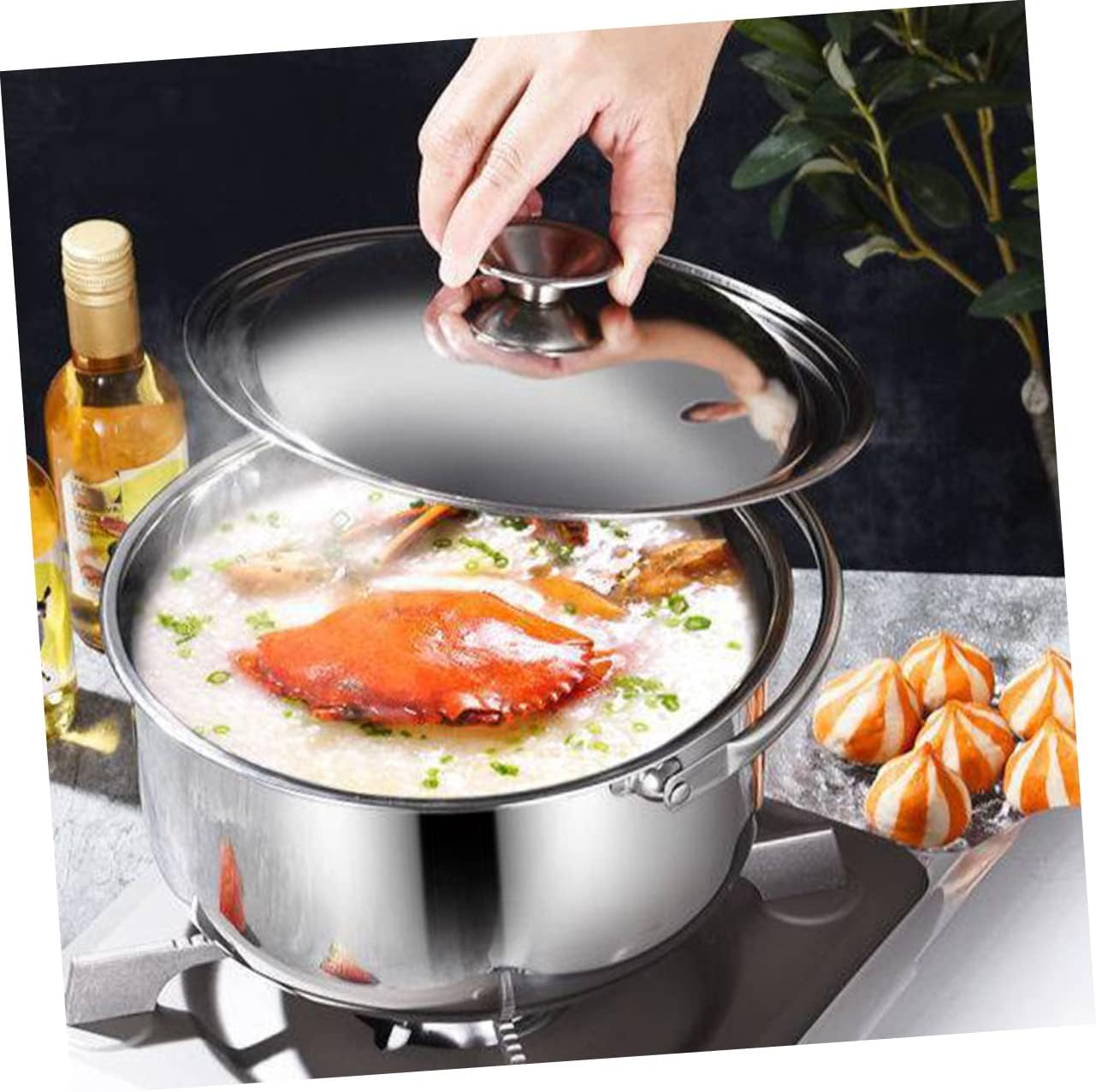 Stainless Steel Cooking Pot with Ceramic Saucepan and Lid - Non-Stick Stockpot for Home Cooking