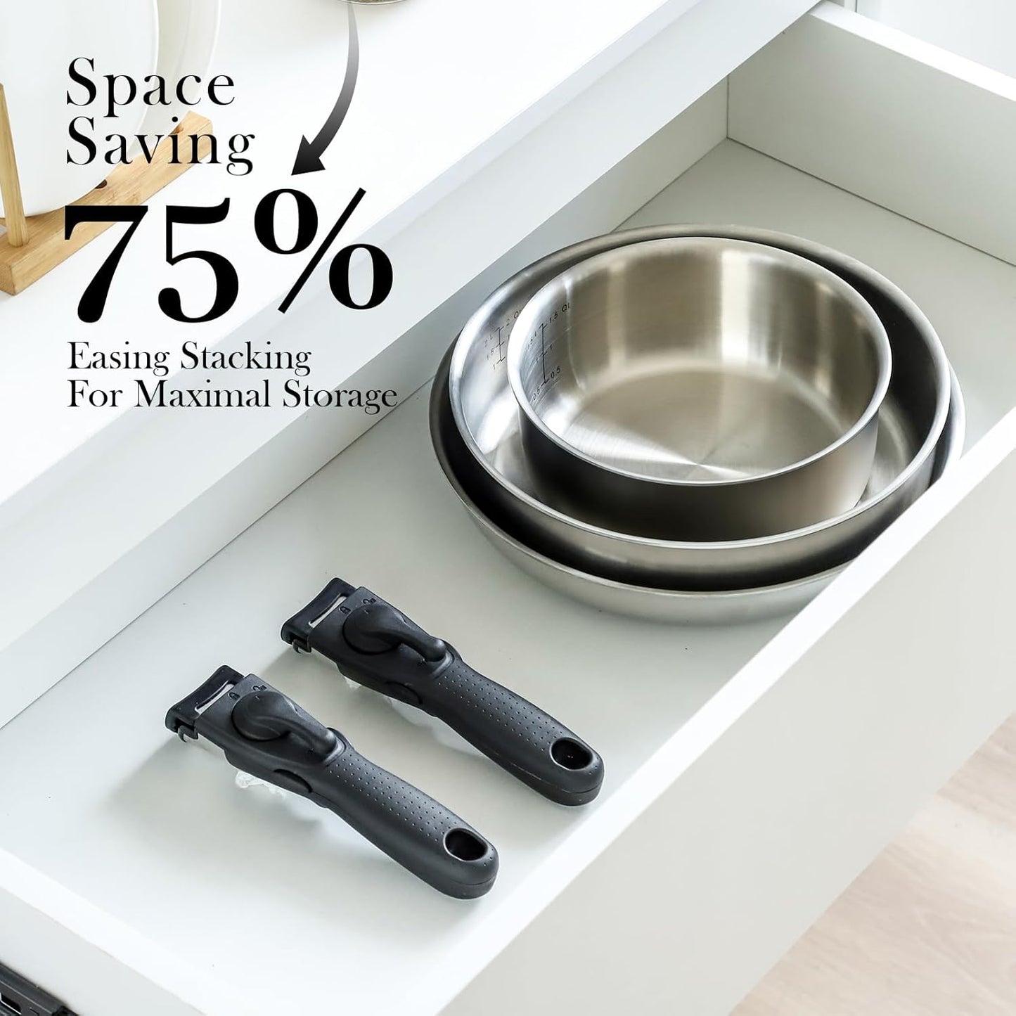 Stainless Steel Cookware Set with Detachable Handles, PFOA Free, Oven Safe - RD ROYDX 3-Ply Pots and Pans Set for All Stoves