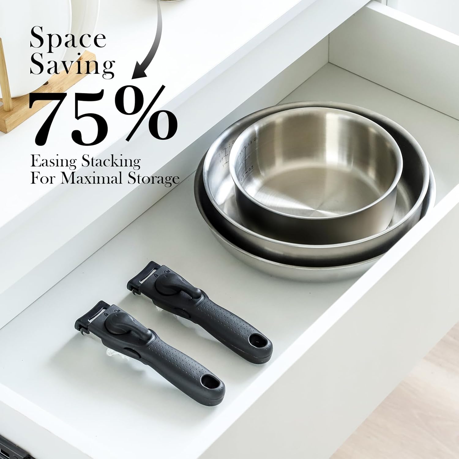 Stainless Steel Cookware Set with Detachable Handles, PFOA Free, Oven Safe - RD ROYDX 3-Ply Pots and Pans Set for All Stoves