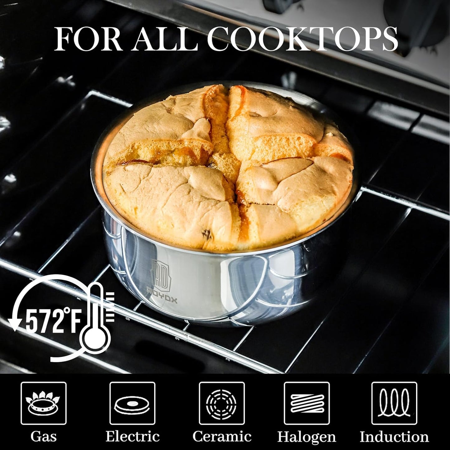 Stainless Steel Cookware Set with Detachable Handles, PFOA Free, Oven Safe - RD ROYDX 3-Ply Pots and Pans Set for All Stoves