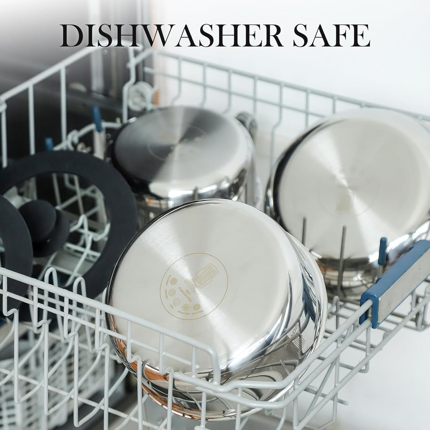 Stainless Steel Cookware Set with Detachable Handles, PFOA Free, Oven Safe - RD ROYDX 3-Ply Pots and Pans Set for All Stoves