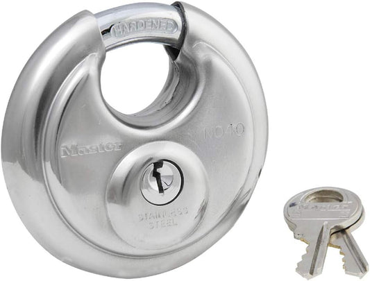 Stainless Steel Discus Padlock with Key - Master Lock 40D, Silver - WildKart