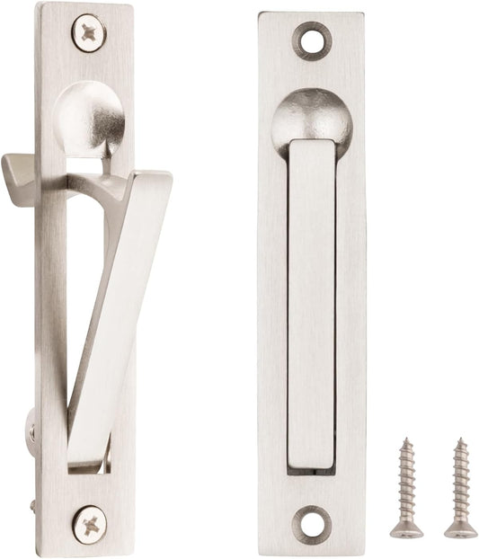 Stainless Steel Donatay Pocket Door Edge Pull Handle - 4" Flush Mount Hardware for Pocket Sliding Doors - Spring Loaded, Satin Nickel Finish (Set of 2)