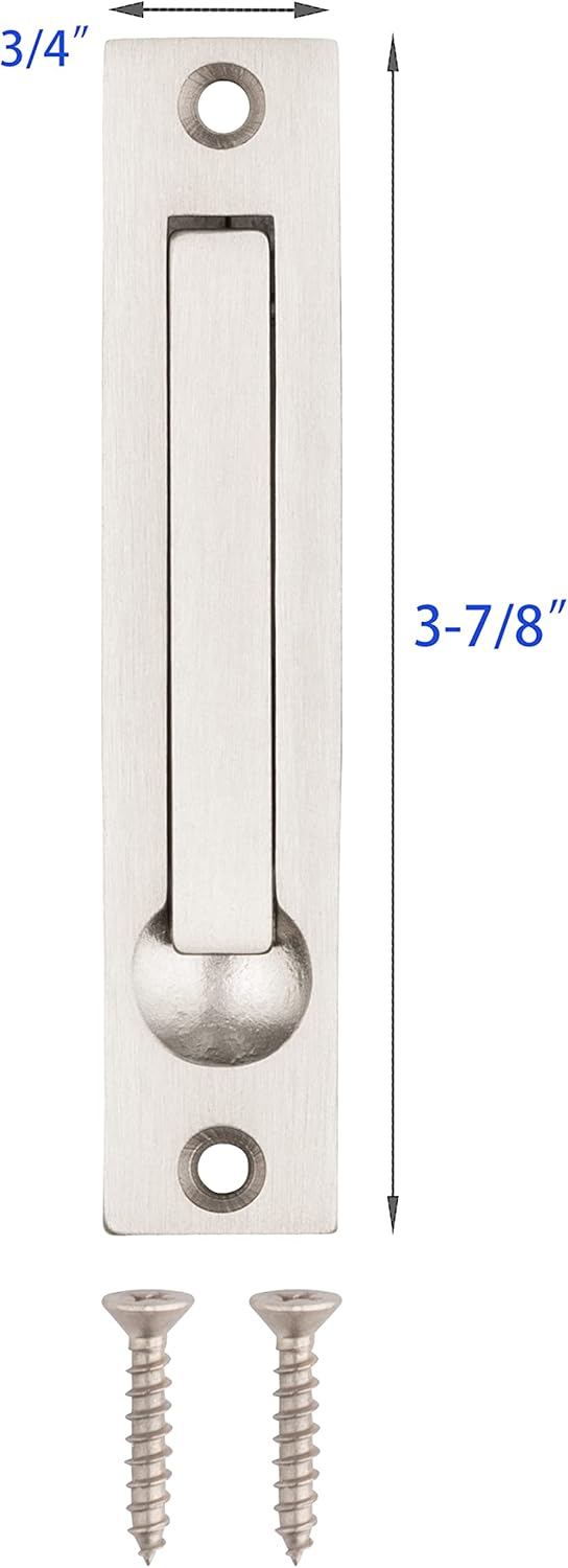 Stainless Steel Donatay Pocket Door Edge Pull Handle - 4" Flush Mount Hardware for Pocket Sliding Doors - Spring Loaded, Satin Nickel Finish (Set of 2)