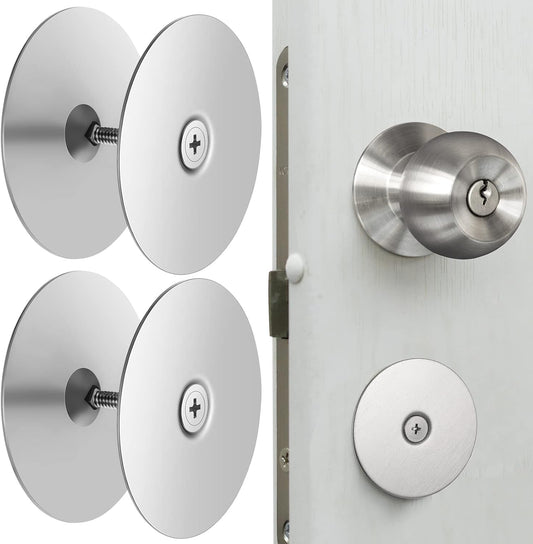 Stainless Steel Door Hole Cover Plate Set for Increased Home Security - 2-5/8" Diameter Filler Plates with Knob, Set of 2, Silver