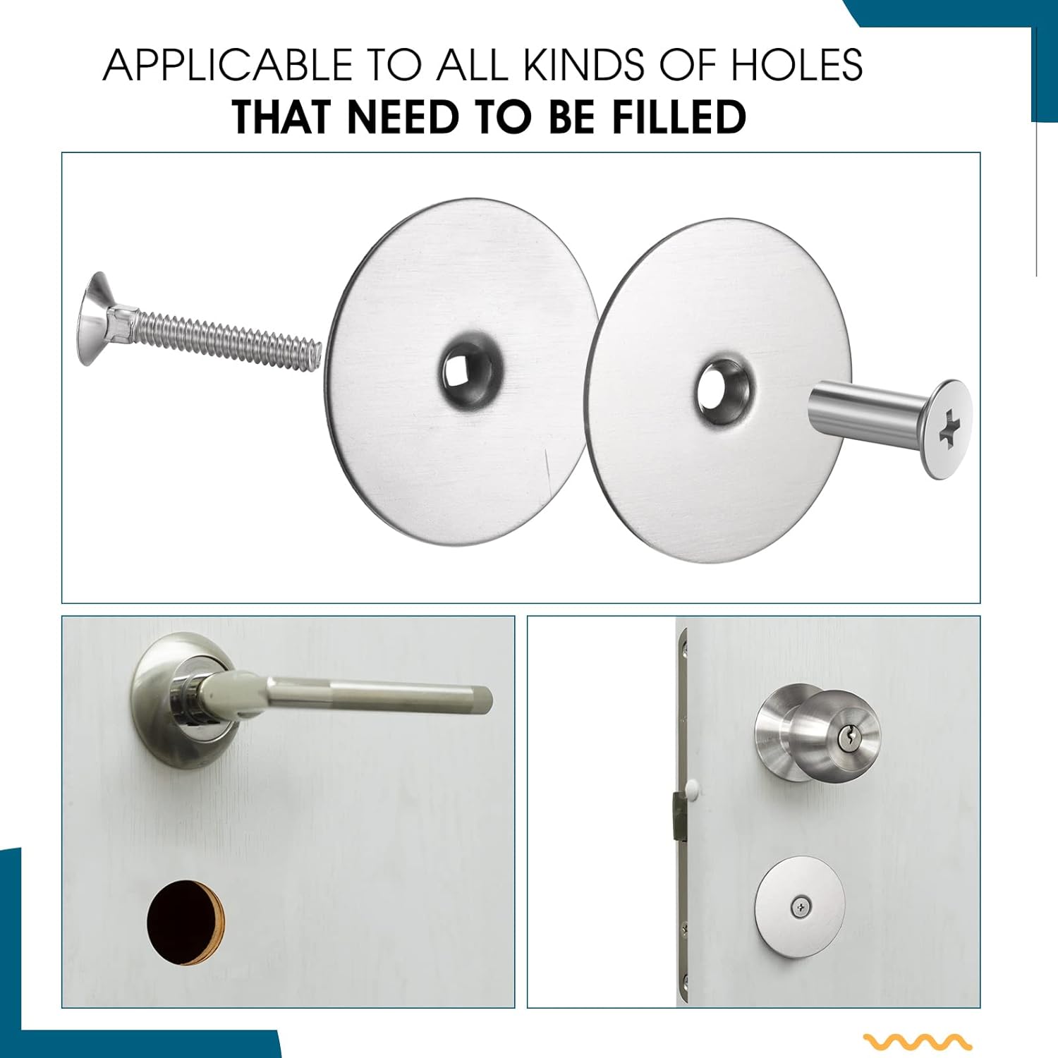 Stainless Steel Door Hole Cover Plate Set for Increased Home Security - 2-5/8" Diameter Filler Plates with Knob, Set of 2, Silver