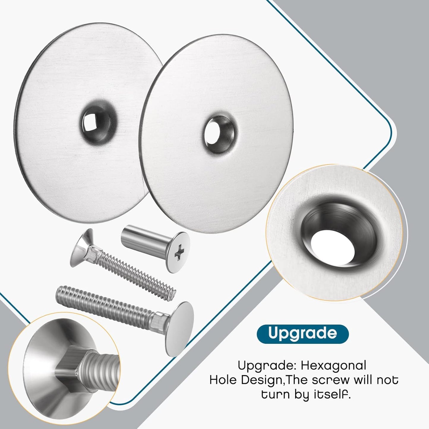 Stainless Steel Door Hole Cover Plate Set for Increased Home Security - 2-5/8" Diameter Filler Plates with Knob, Set of 2, Silver