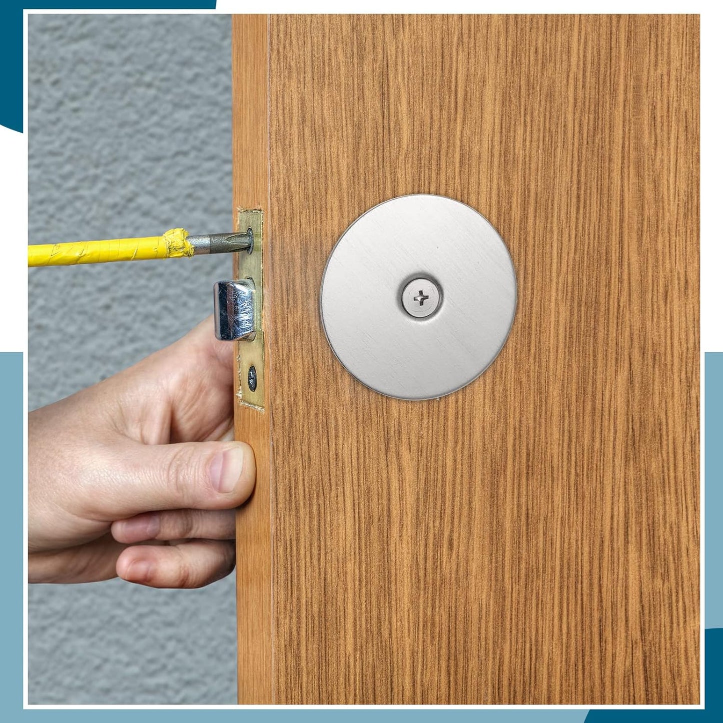 Stainless Steel Door Hole Cover Plate Set for Increased Home Security - 2-5/8" Diameter Filler Plates with Knob, Set of 2, Silver