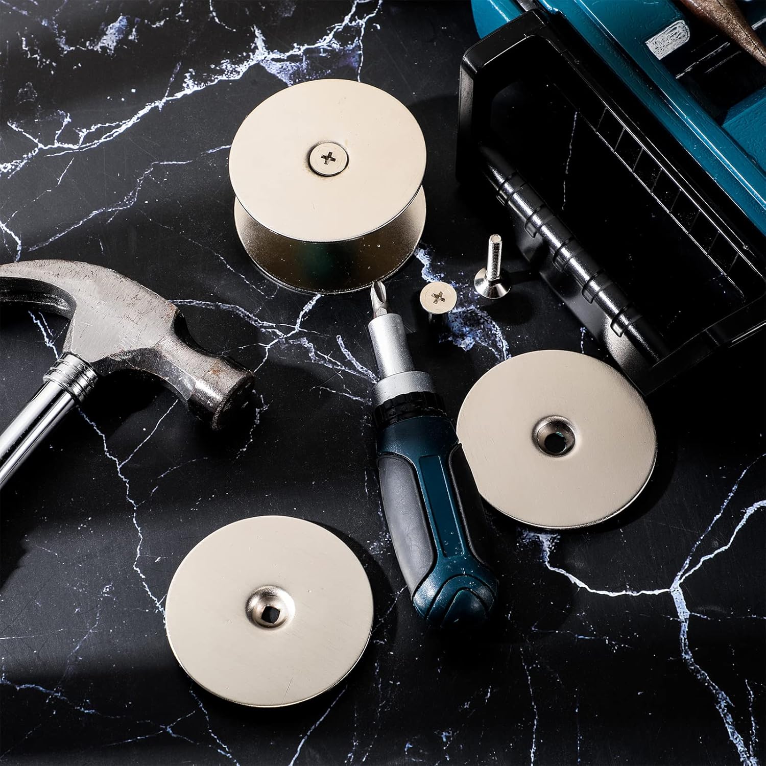 Stainless Steel Door Hole Cover Plate Set for Increased Home Security - 2-5/8" Diameter Filler Plates with Knob, Set of 2, Silver