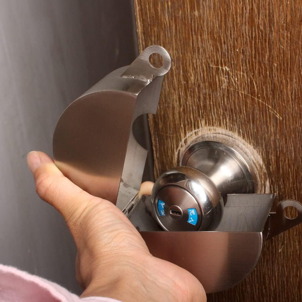 Stainless Steel Door Knob Lock Cover for Childproofing Apartments, Prevents Access to Keyhole without Drilling - Ideal for Evictions