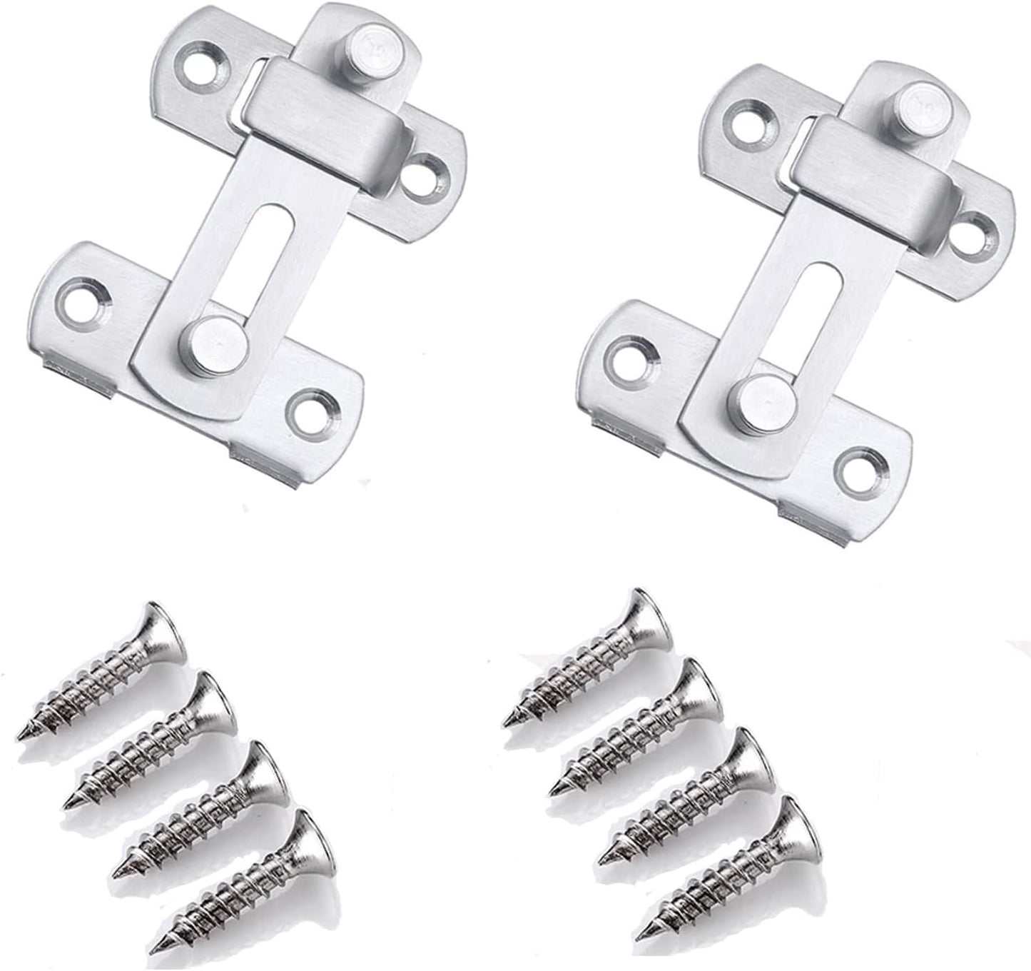 Stainless Steel Door Lock Bolts Set of 2, 90° Right Angle Flat Latch - Short Size, Durable Construction