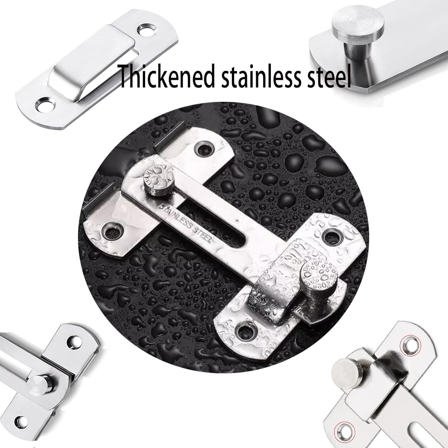 Stainless Steel Door Lock Bolts Set of 2, 90° Right Angle Flat Latch - Short Size, Durable Construction