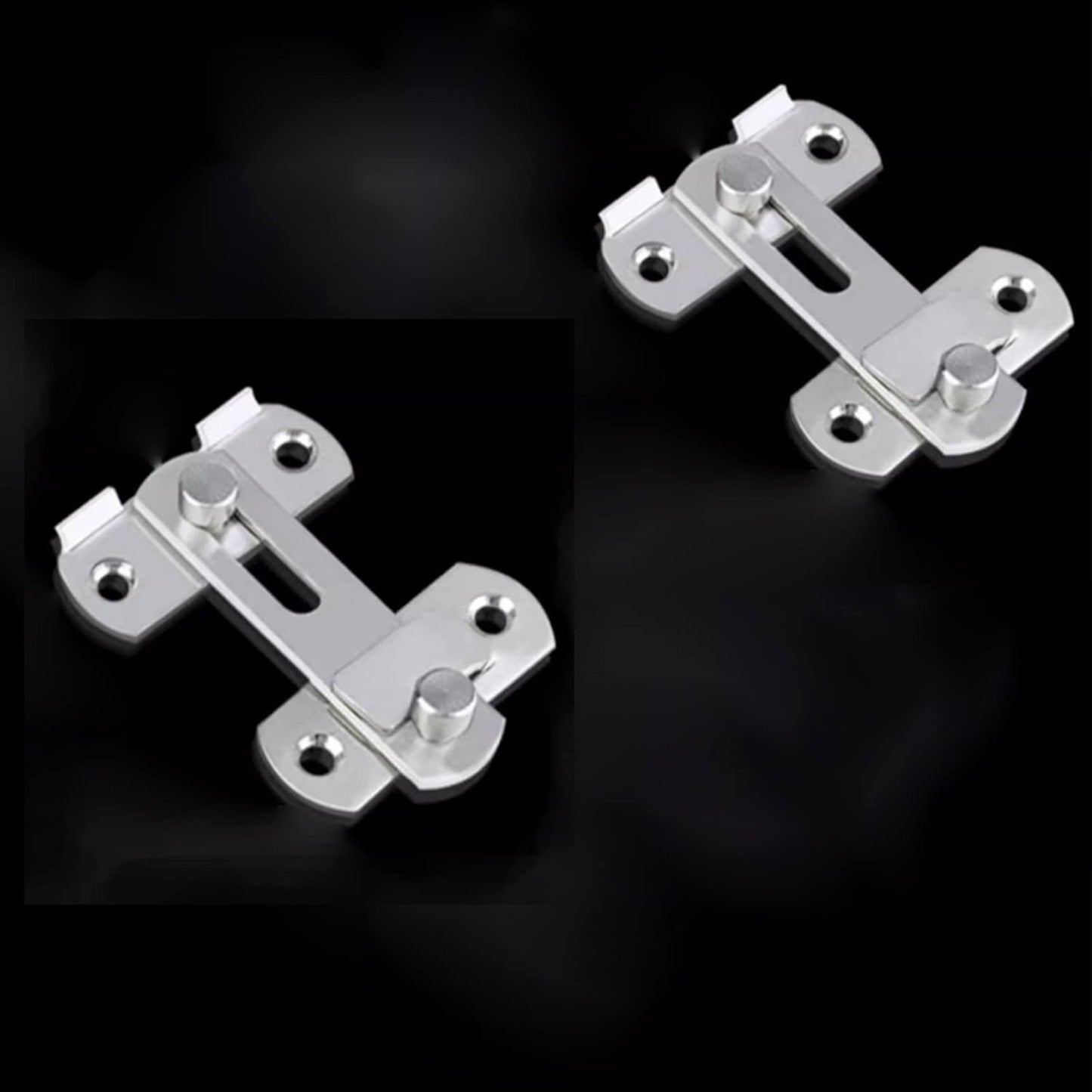 Stainless Steel Door Lock Bolts Set of 2, 90° Right Angle Flat Latch - Short Size, Durable Construction