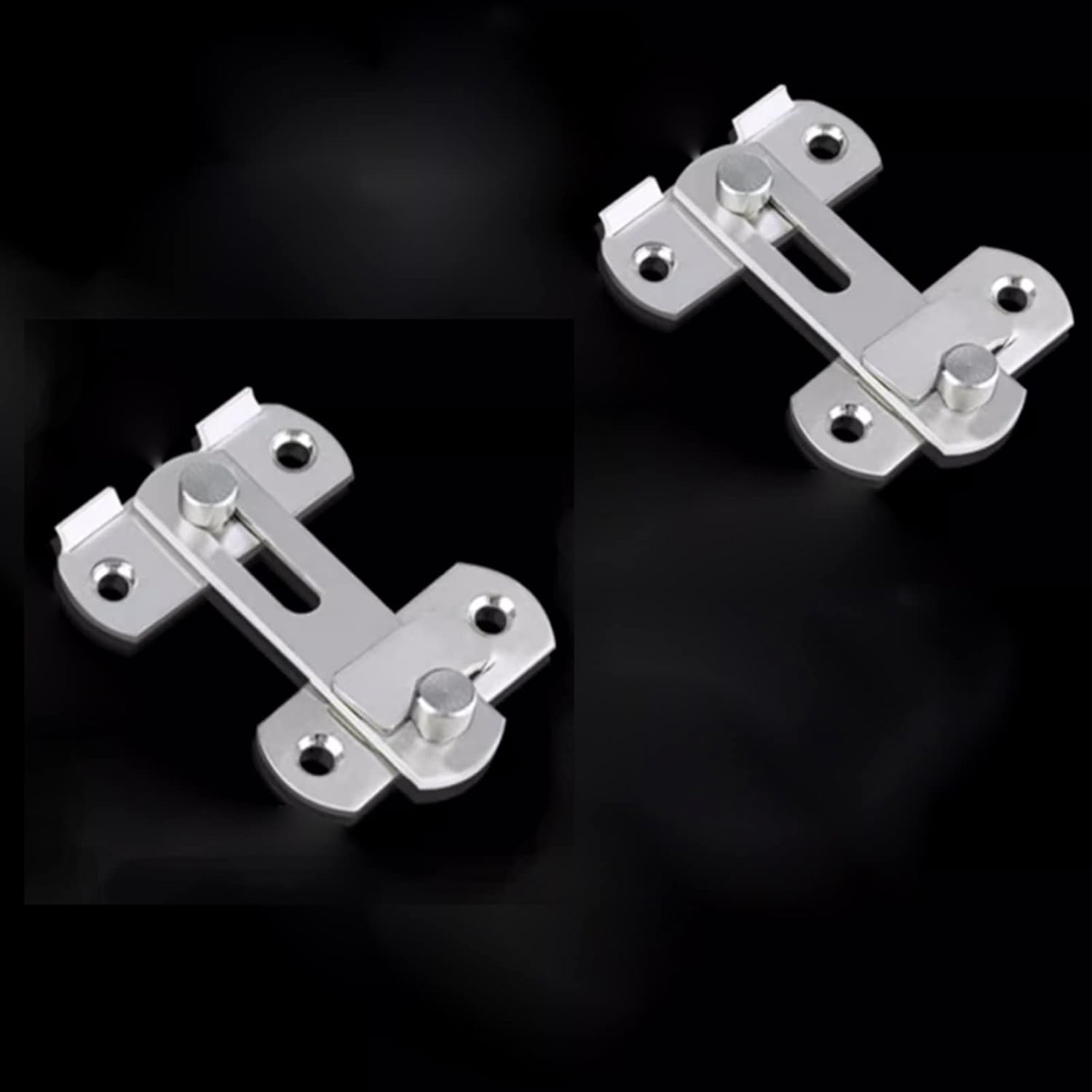 Stainless Steel Door Lock Bolts Set of 2, 90° Right Angle Flat Latch - Short Size, Durable Construction