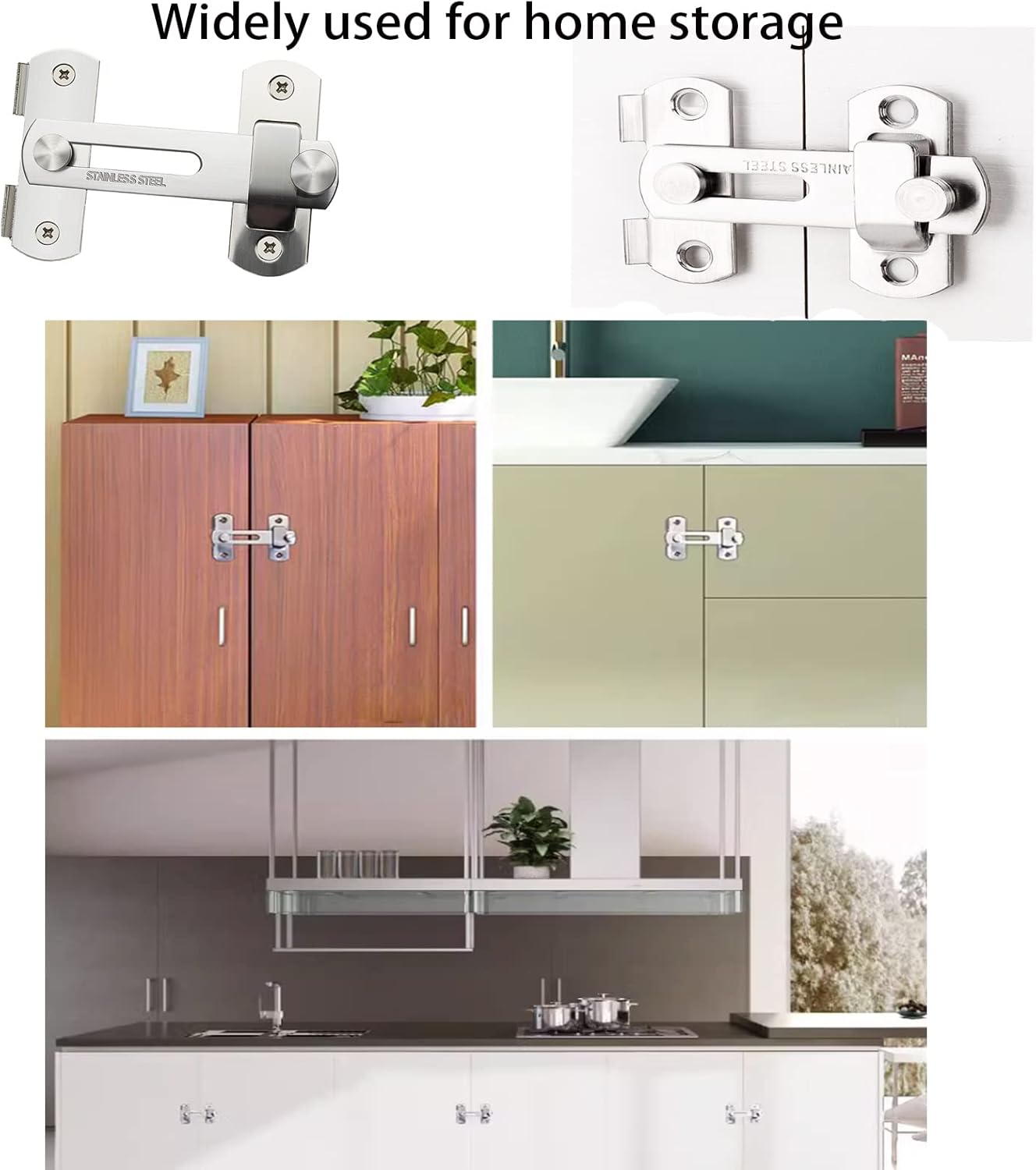 Stainless Steel Door Lock Bolts Set of 2, 90° Right Angle Flat Latch - Short Size, Durable Construction